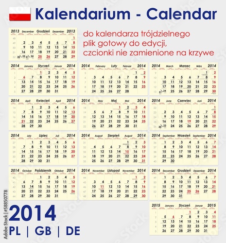 Kalendarium trójdzielne 2014