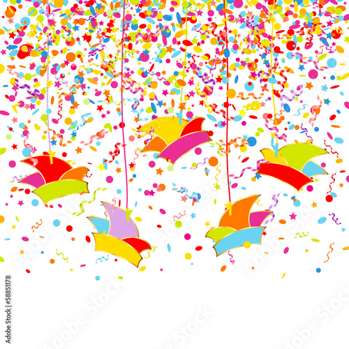 Duncecaps With Streamers & Confetti Color Background