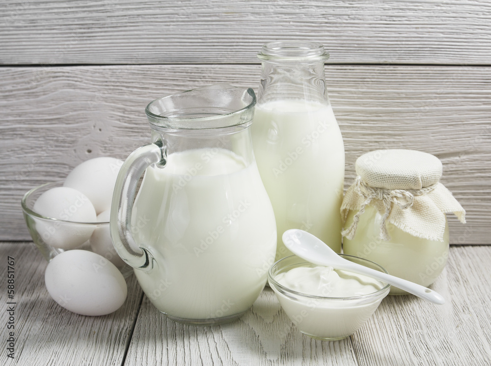 Dairy products and eggs on the table Dairy products and eggs on the table