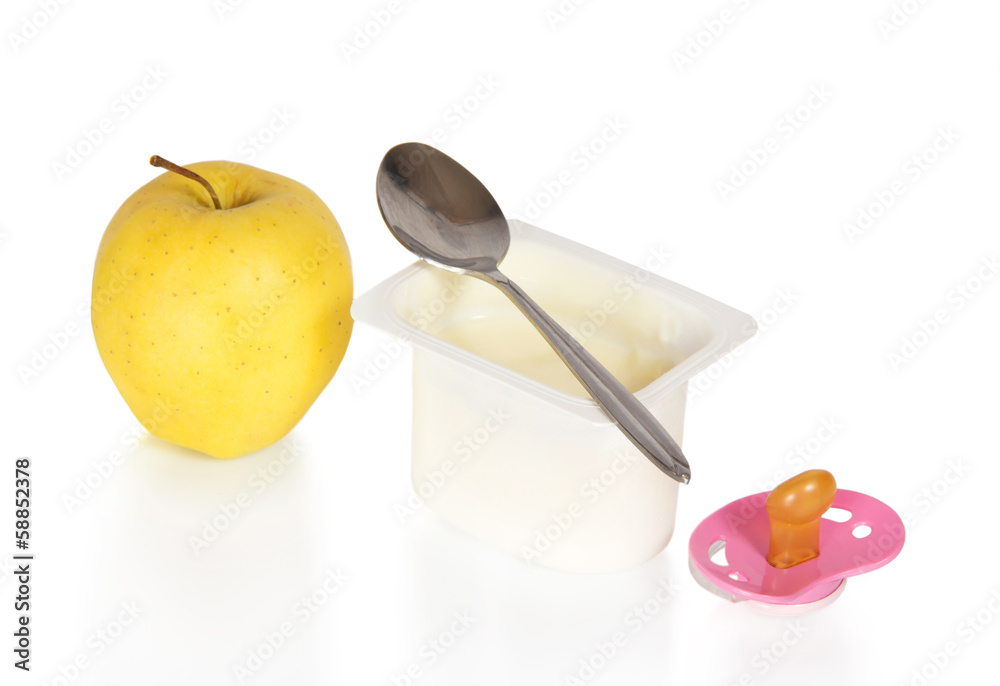 Yogurt, apple and the pacifier Yogurt, apple and the pacifier