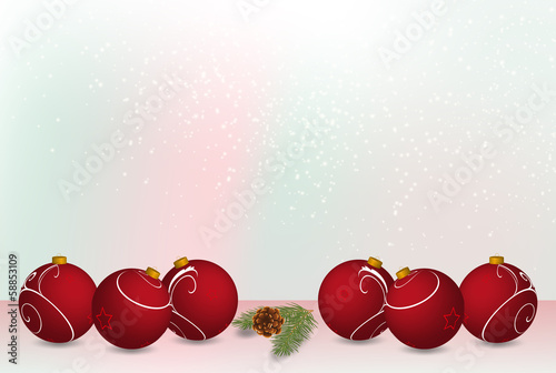 Christmas baubles and with spruce branch