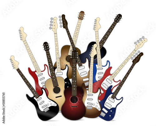 Group of different colorful guitars illustration