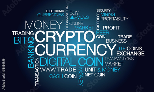 Fototapeta Naklejka Na Ścianę i Meble -  Crypto currency illustration tag cloud digital money coin