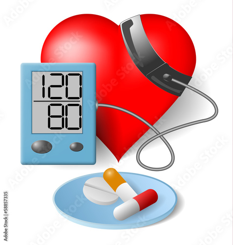 Heart - Blood pressure monitor and pills