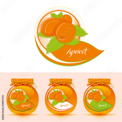 Apricot jam label with jar
