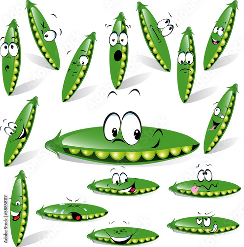 pea cartoon with many expression isolated on white background