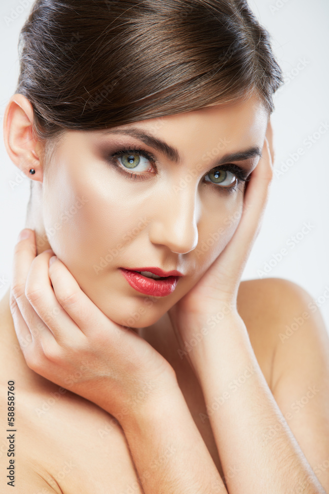 Close up portrait of beautiful young woman face. Close up portrait of beautiful young woman face.