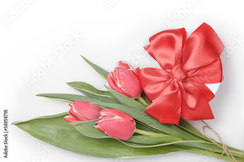 composition with tulips and gift box