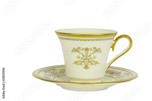 Antique Tea Cup and Saucer Isolated