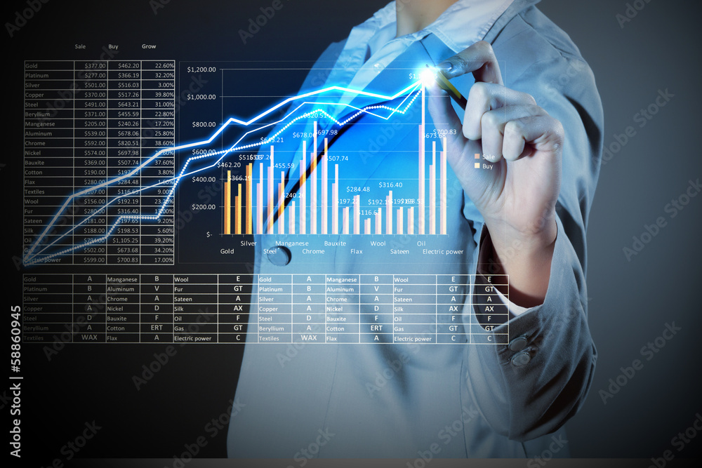 Business woman drowing media graphs Business woman drowing media graphs