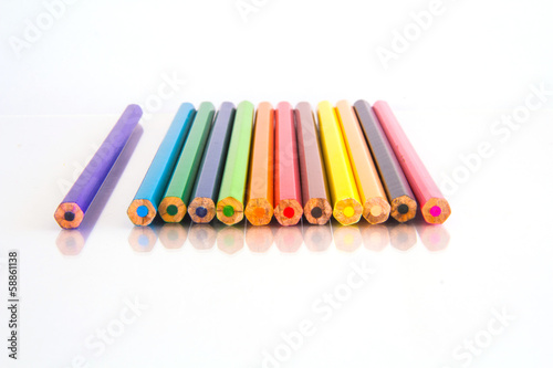 Colour pencils isolated on white background close up