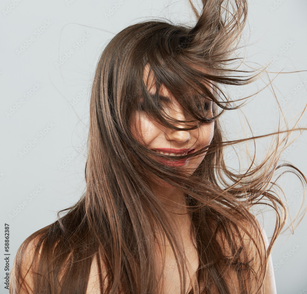 Hair style smiling woman portrait. Hair style smiling woman portrait.