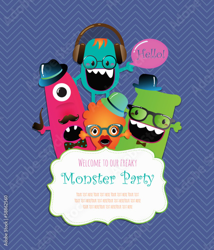 Monster Party Invitation Card Design. Vector Illustration