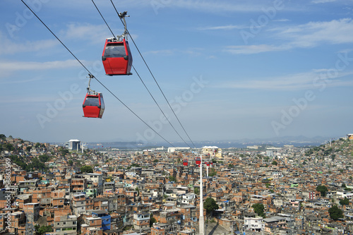 Rio de Janeiro Favela with Red Cable Cars