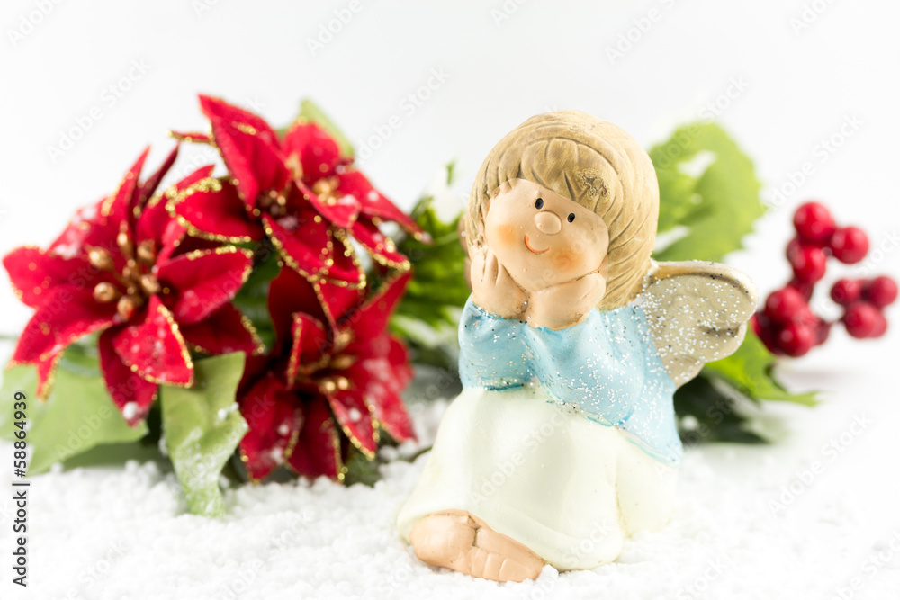 Holy baby Angel with poinsettia Holy baby Angel with poinsettia