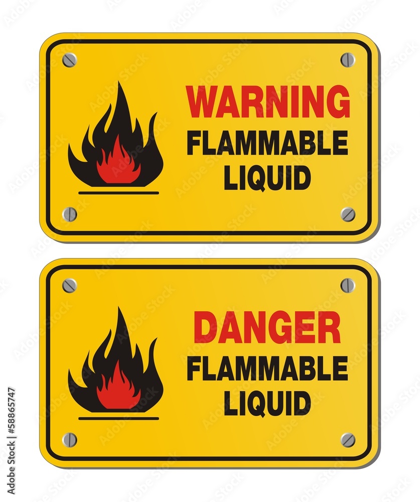 rectangle yellow signs - warning and danger flammable liquid rectangle yellow signs - warning and danger flammable liquid