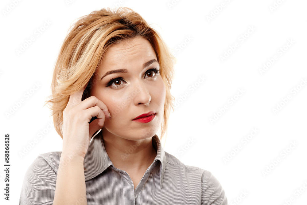 Pensive businesswoman with hand on the head Pensive businesswoman with hand on the head