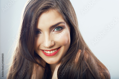 Girl face close up. Beauty young woman isolated portrait.