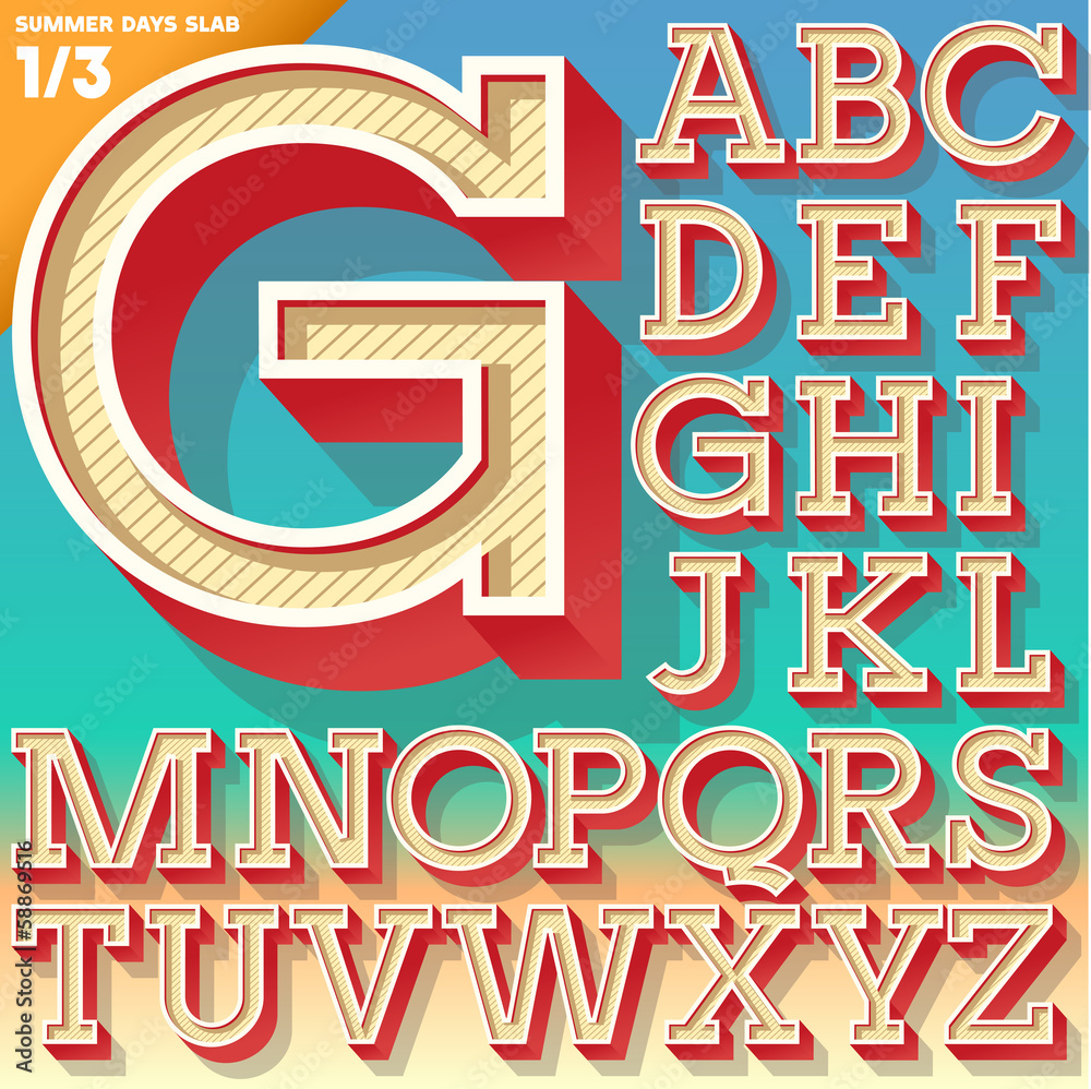 Retro alphabet for Summer typography design. Slab style