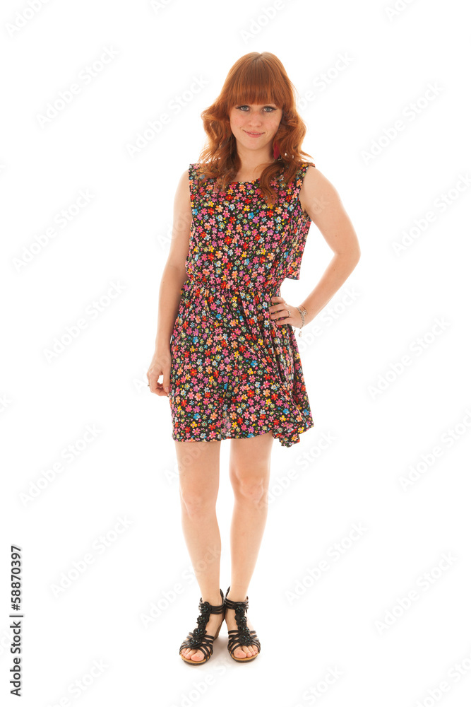 Red haired girl standing isolated over white background Red haired girl standing isolated over white background