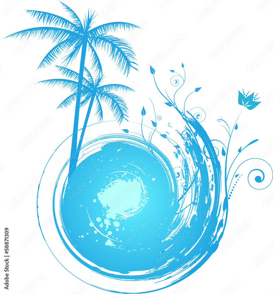 Naklejka premium Round blue grunge background with palm
