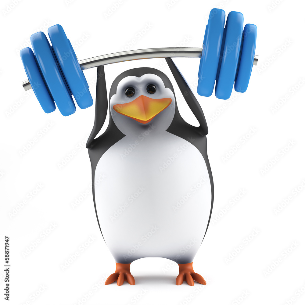 Fototapeta premium Cute penguin is incredibly strong