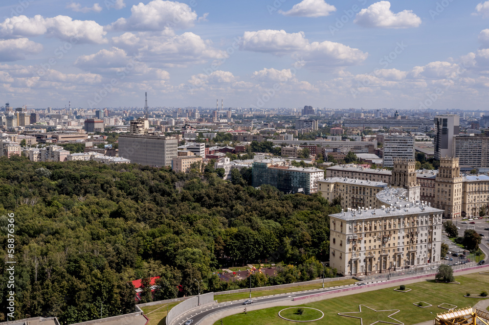 Top view of the streets and squares of Moscow