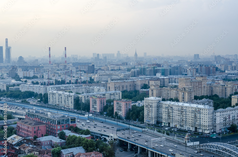 Fototapeta premium View the tourist areas of Moscow and river from above