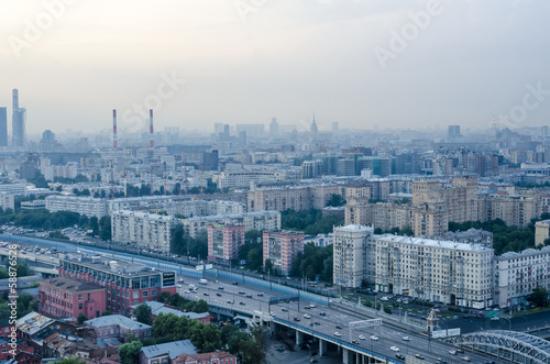 View the tourist areas of Moscow and river from above