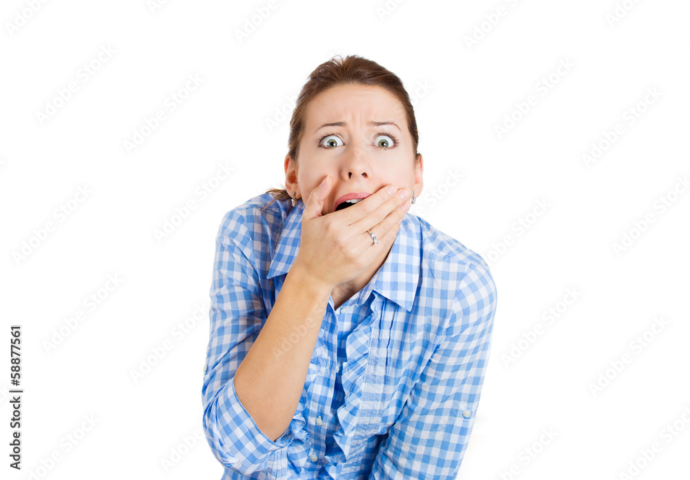 Shocked woman covering her mouth in full disbelief Shocked woman covering her mouth in full disbelief