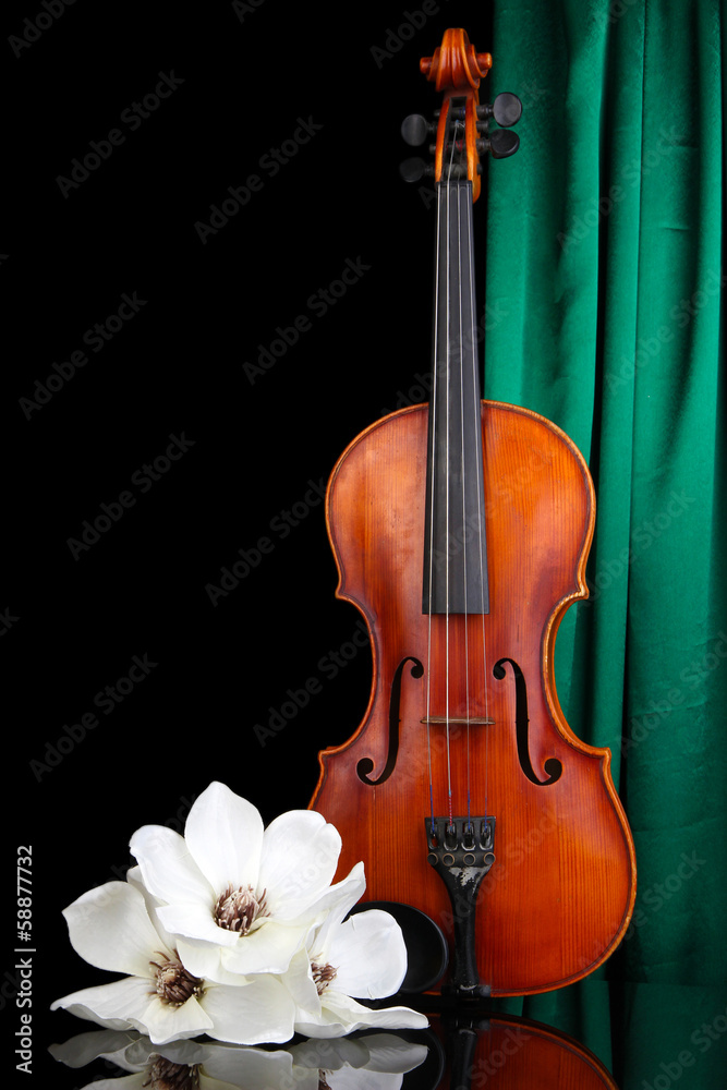 Fototapeta premium Classical violin on curtain background