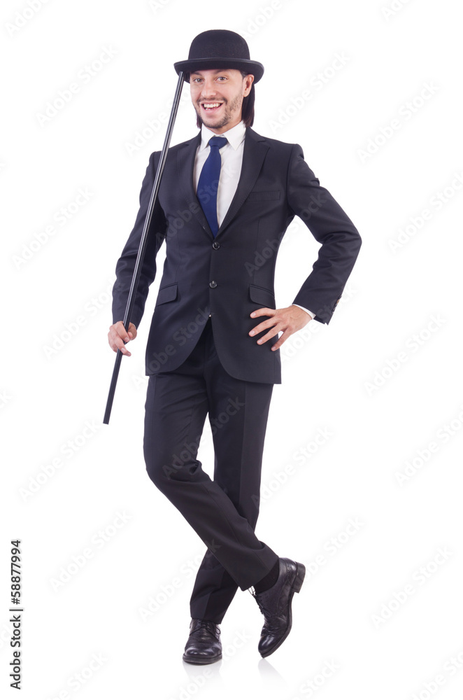 Man dancing with walking stick on white Man dancing with walking stick on white