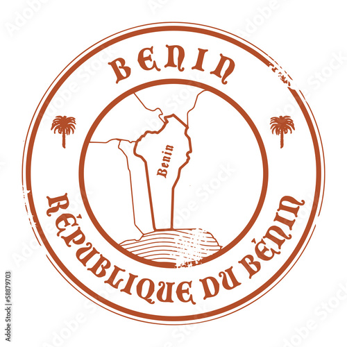 Grunge rubber stamp with the name and map of Benin