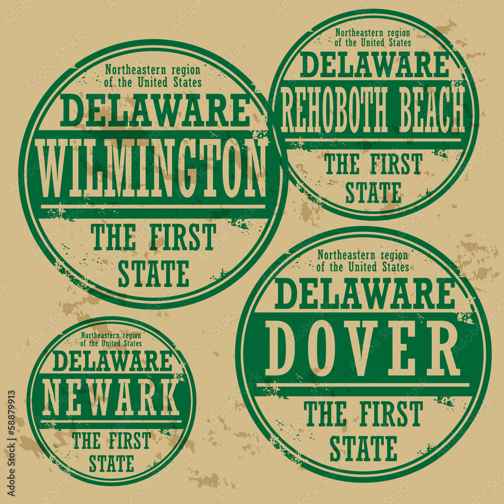 Fototapeta premium Grunge rubber stamp set with names of Delaware cities