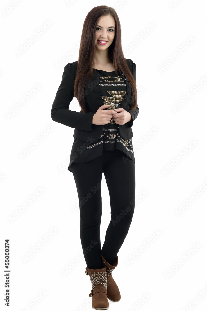 portrait of young beautiful girl with long black hair and clean portrait of young beautiful girl with long black hair and clean