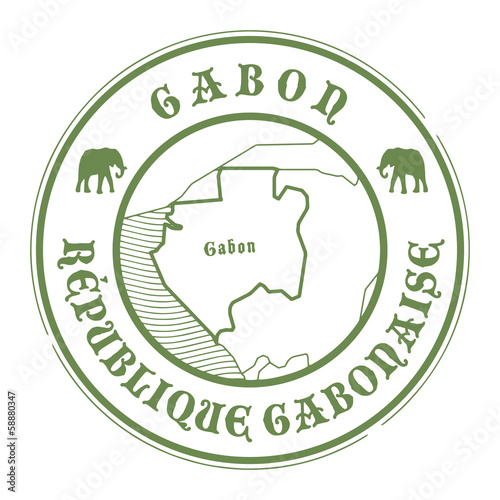 Grunge rubber stamp with the name and map of Gabon
