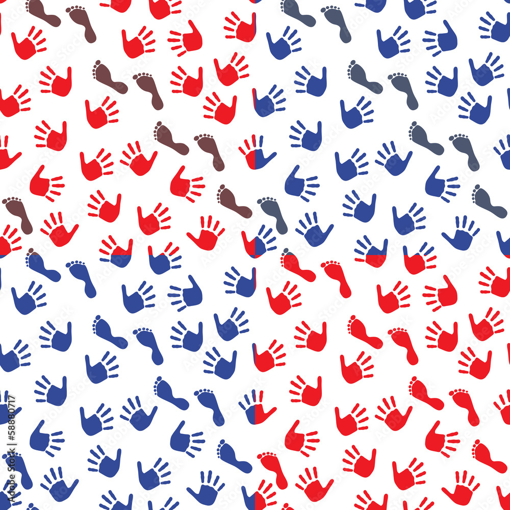 Four seamless pattern with hands and feet imprints