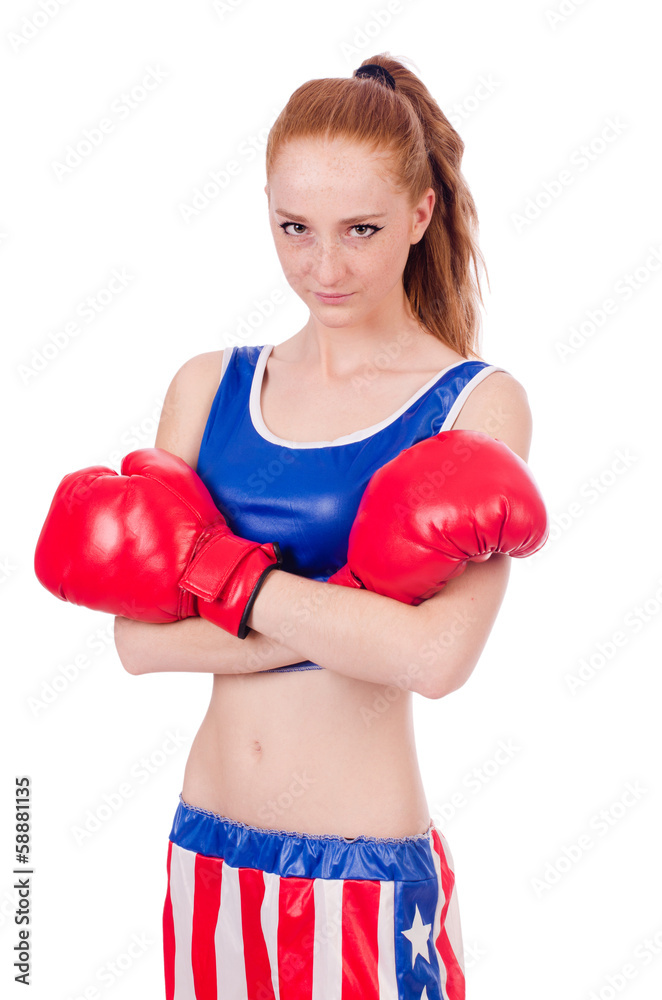 Woman boxer in uniform with US symbols Woman boxer in uniform with US symbols