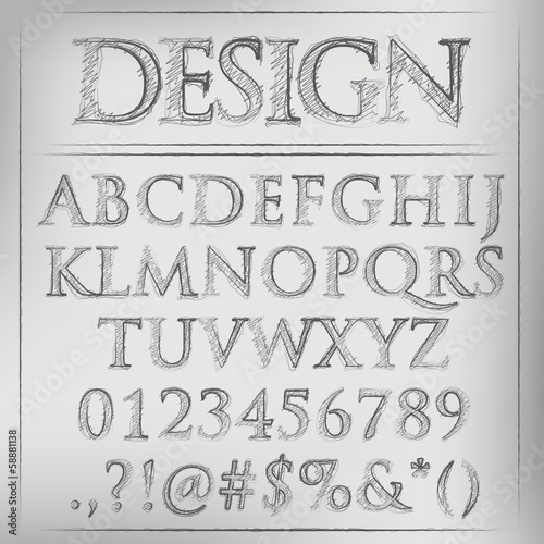 Abstract vector illustration of a pencil sketched alphabet