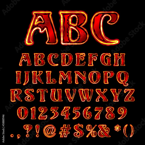 Abstract vector hot lava like font on black background