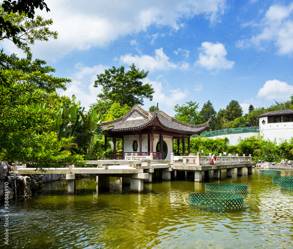 Traditional chinese architecture with lake
