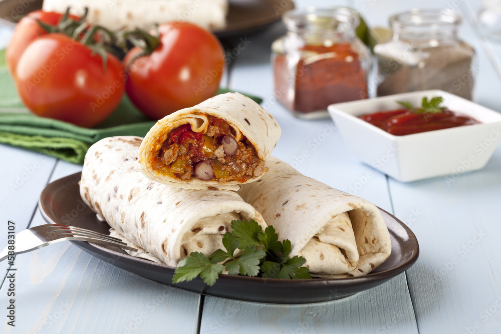 burritos wraps with meat beans and vegetables burritos wraps with meat beans and vegetables