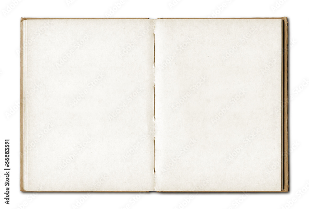 Vintage blank open notebook - obrazy, fototapety, plakaty 