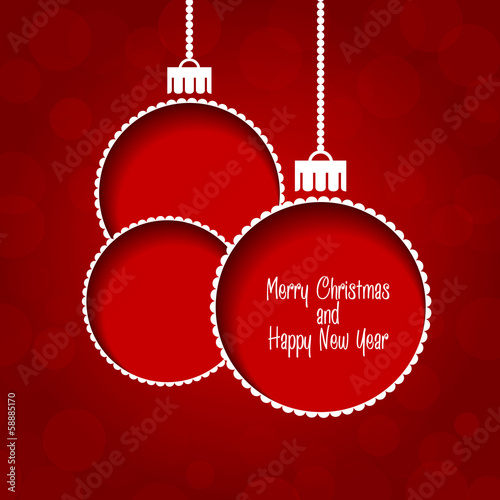 Christmas vector background - red baubles with text