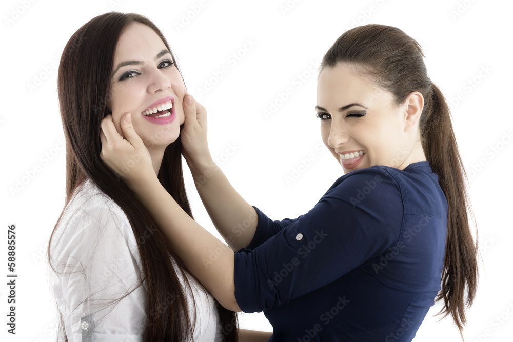 two happy friends isolated on white background two happy friends isolated on white background