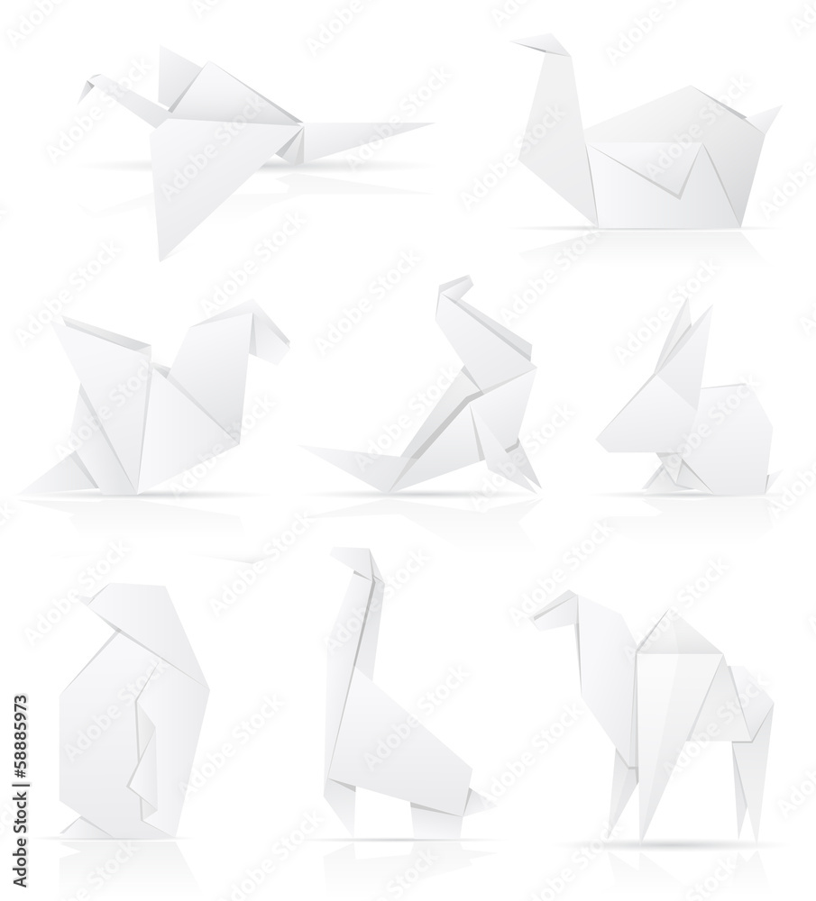 set icons origami paper animals vector illustration set icons origami paper animals vector illustration