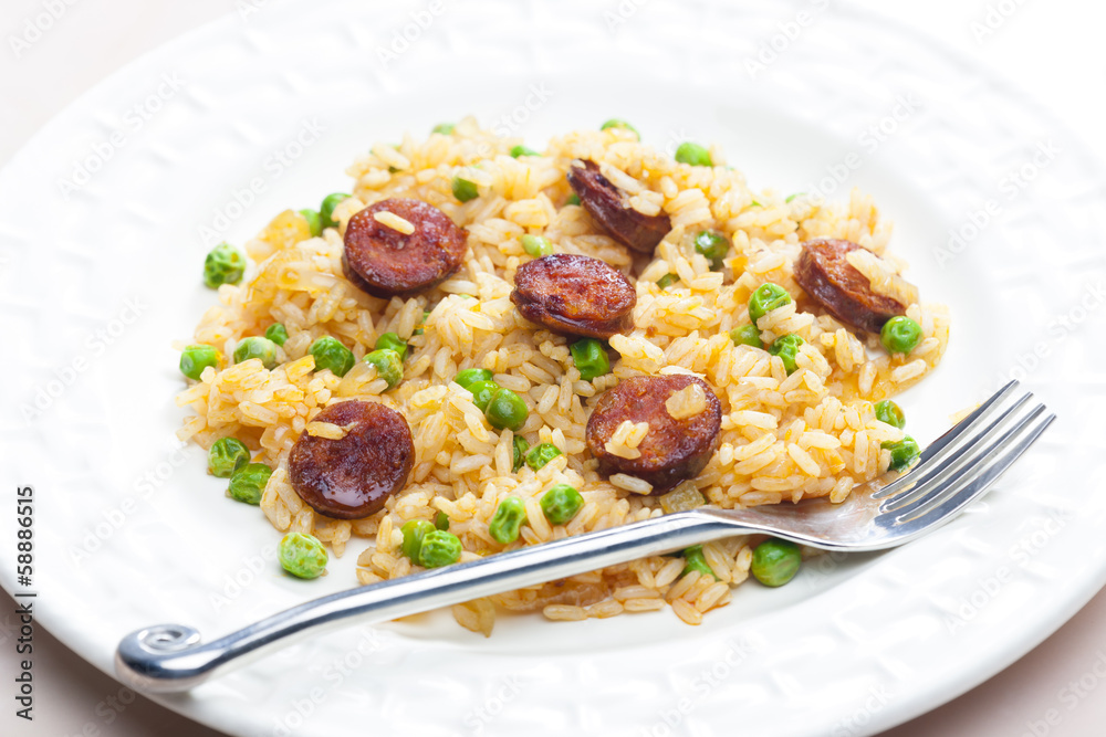 risotto with chorizo and pea