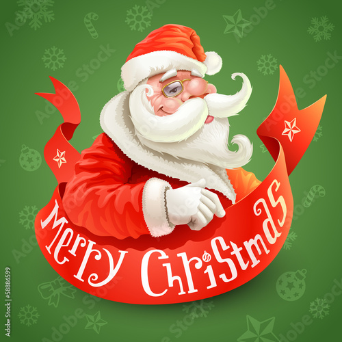 Christmas card with Santa Claus on green background