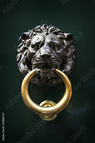 Obraz na plátně Antique door knocker in the form of a lion's head, Rome, Italy
