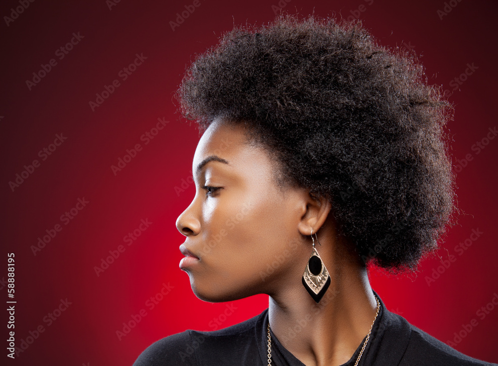 Young black beauty with afro hairstyle - obrazy, fototapety, plakaty 
